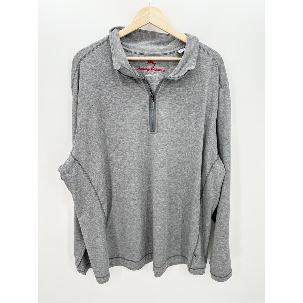 Tommy Bahama Mens Gray Island Zone Quarter Zip Pullover Sweatshirt Size XXL